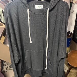 aerie women’s Charcoal Crewneck Waffle Hoodie with White Drawstrings